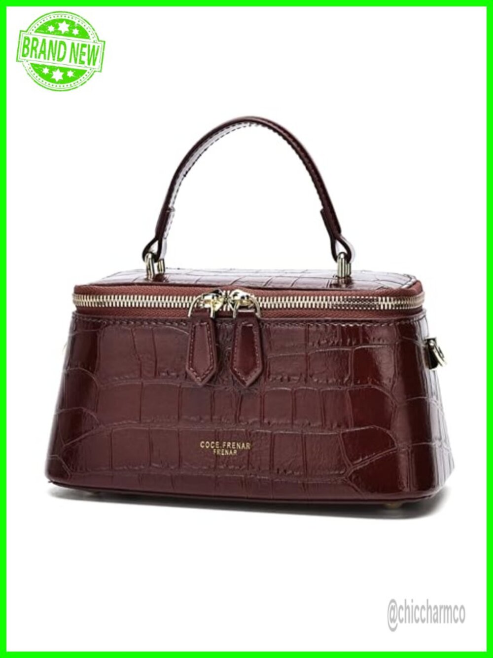 Croc-Embossed Leather-Look Crossbody Bag Adjustable Strap Square Satchel